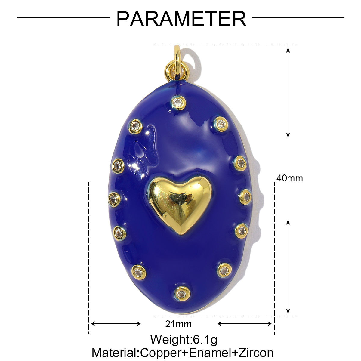 6pcs/pack Fashion Copper Zircon Enamel Love Heart DIY Charms Colorful Fireworks Oval Necklace& Earring Pendants Women Jewelry
