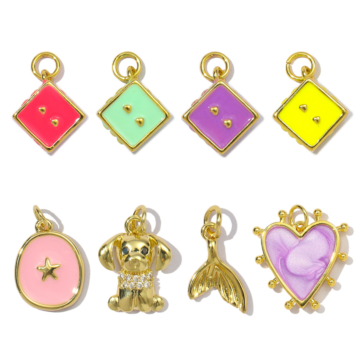 6pcs/pack Fashion Copper Enamel Dice Starfish DIY Charms Colorful Heart Mermaid Tail Necklace Pendants Women Dog Jewelry