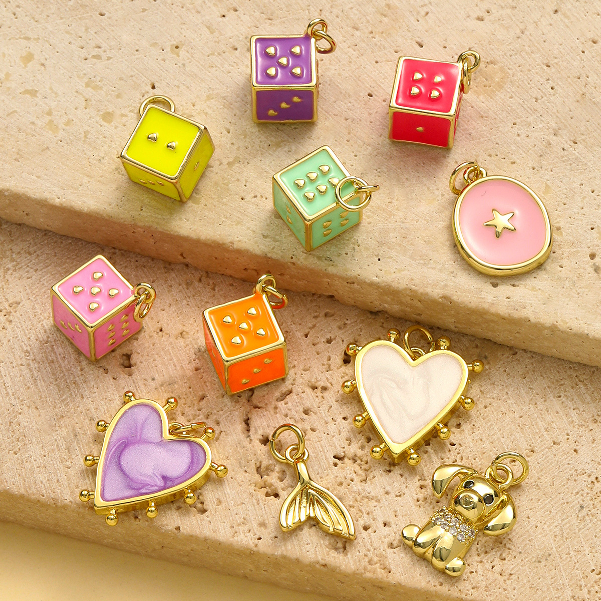 6pcs/pack Fashion Copper Enamel Dice Starfish DIY Charms Colorful Heart Mermaid Tail Necklace Pendants Women Dog Jewelry
