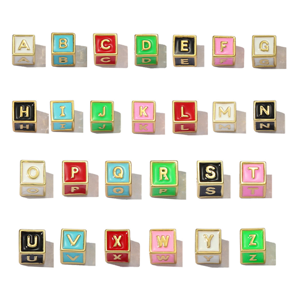 6pcs/pack Copper Enamel Cube Capital Letter DIY Beads Charms Colorful A-Z 26 Alphabet Necklace Pendants Women Name Jewelry