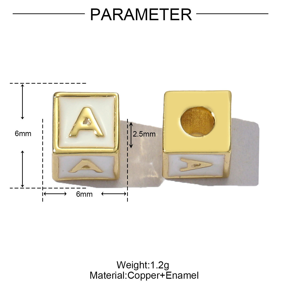 6pcs/pack Copper Enamel Cube Capital Letter DIY Beads Charms Colorful A-Z 26 Alphabet Necklace Pendants Women Name Jewelry