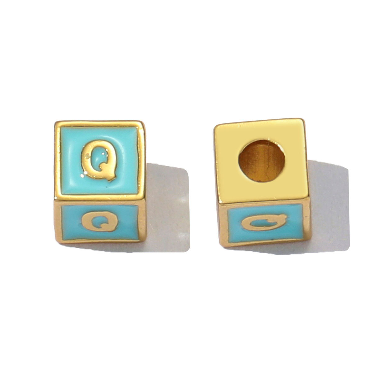 6pcs/pack Copper Enamel Cube Capital Letter DIY Beads Charms Colorful A-Z 26 Alphabet Necklace Pendants Women Name Jewelry