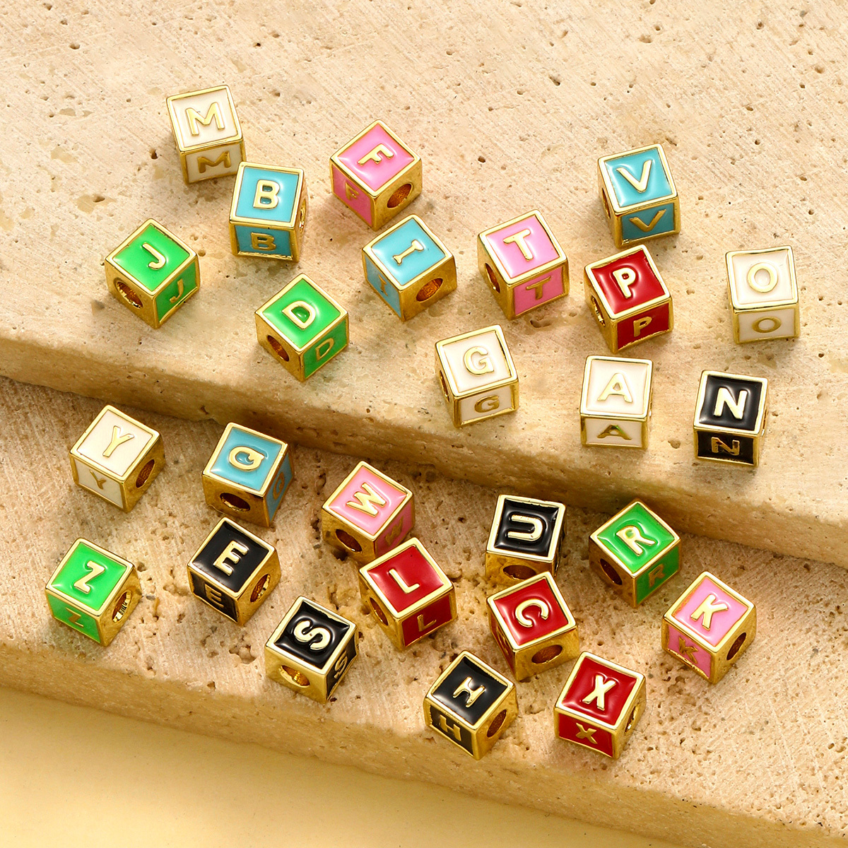 6pcs/pack Copper Enamel Cube Capital Letter DIY Beads Charms Colorful A-Z 26 Alphabet Necklace Pendants Women Name Jewelry