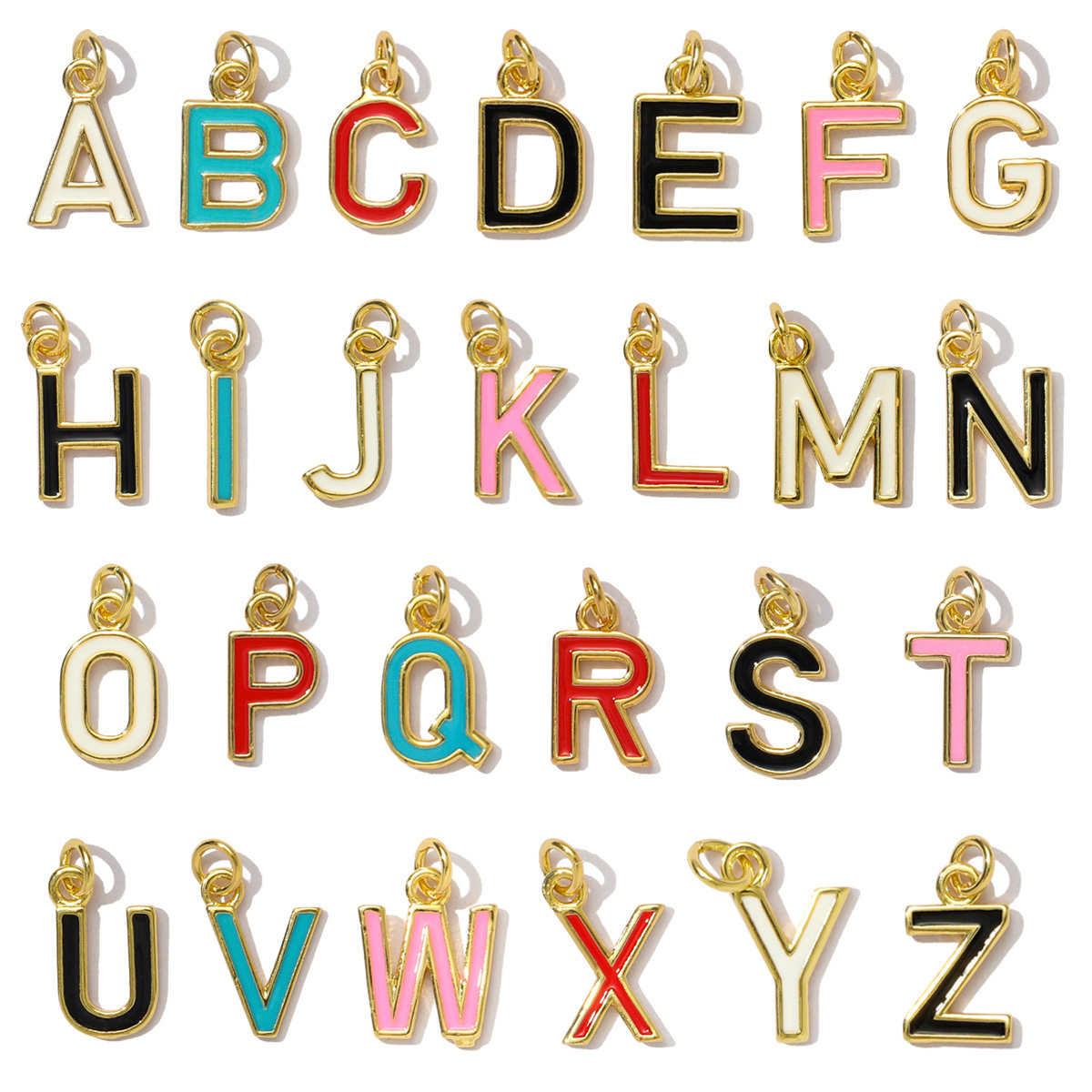 6pcs/pack Fashion Copper Rainbow A-Z 26 Alphabet Necklace Pendants Enamel Name DIY Charms  Women Capital Letter Jewelry