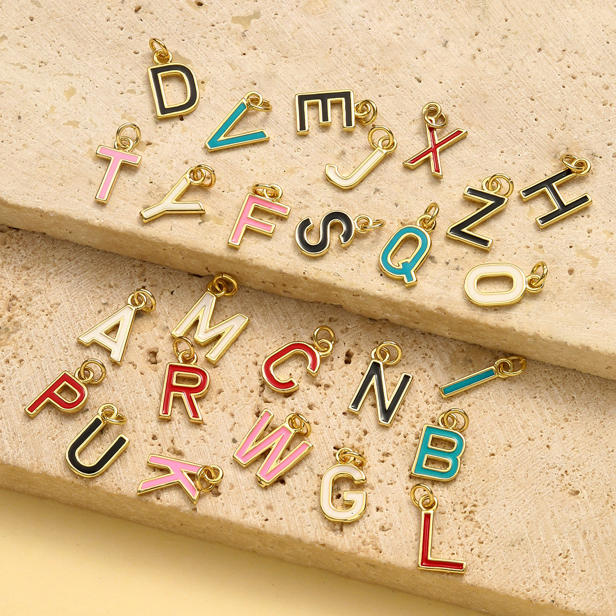 6pcs/pack Fashion Copper Rainbow A-Z 26 Alphabet Necklace Pendants Enamel Name DIY Charms  Women Capital Letter Jewelry