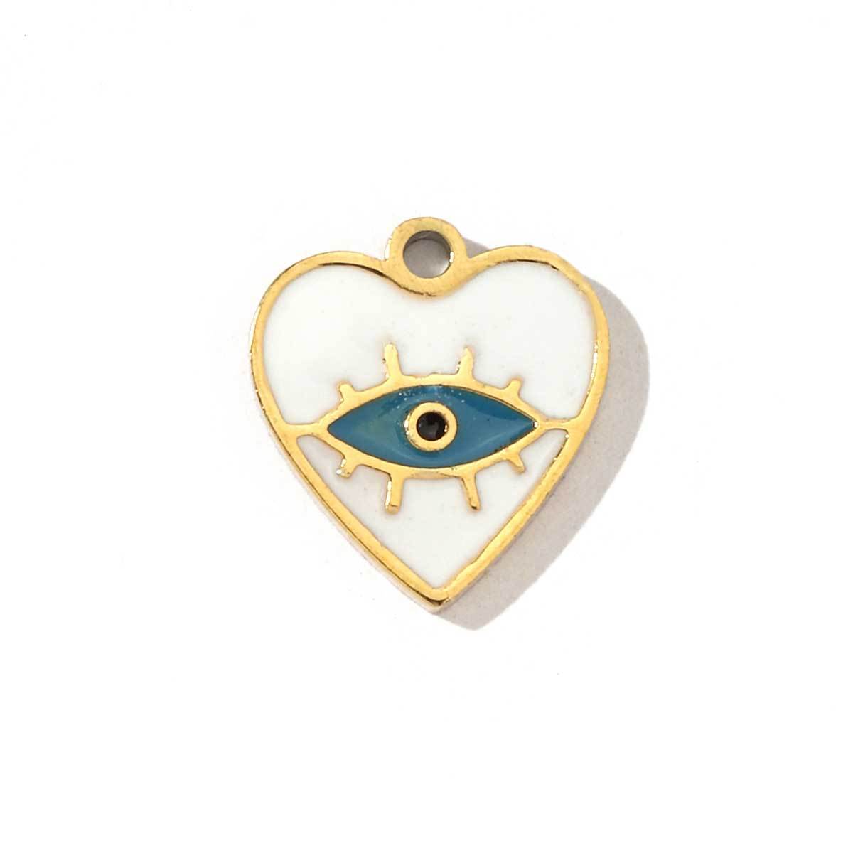 6pcs/pack Religious Stainless Steel Enamel Eye Cross Hamsa Hand Charms Heart Triangle Stone Necklace DIY Small Pendant Wholesale