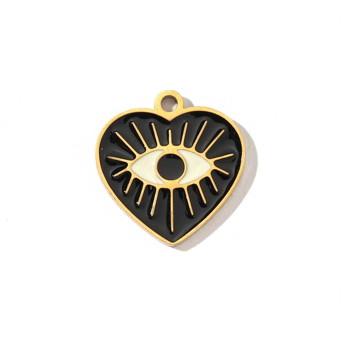 6pcs/pack Religious Stainless Steel Enamel Eye Cross Hamsa Hand Charms Heart Triangle Stone Necklace DIY Small Pendant Wholesale
