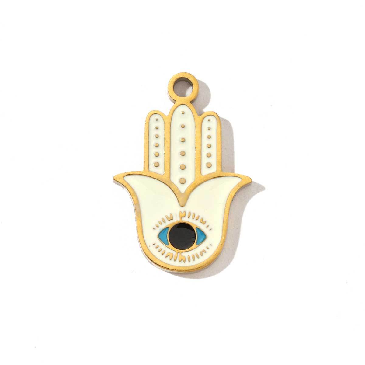 6pcs/pack Religious Stainless Steel Enamel Eye Cross Hamsa Hand Charms Heart Triangle Stone Necklace DIY Small Pendant Wholesale