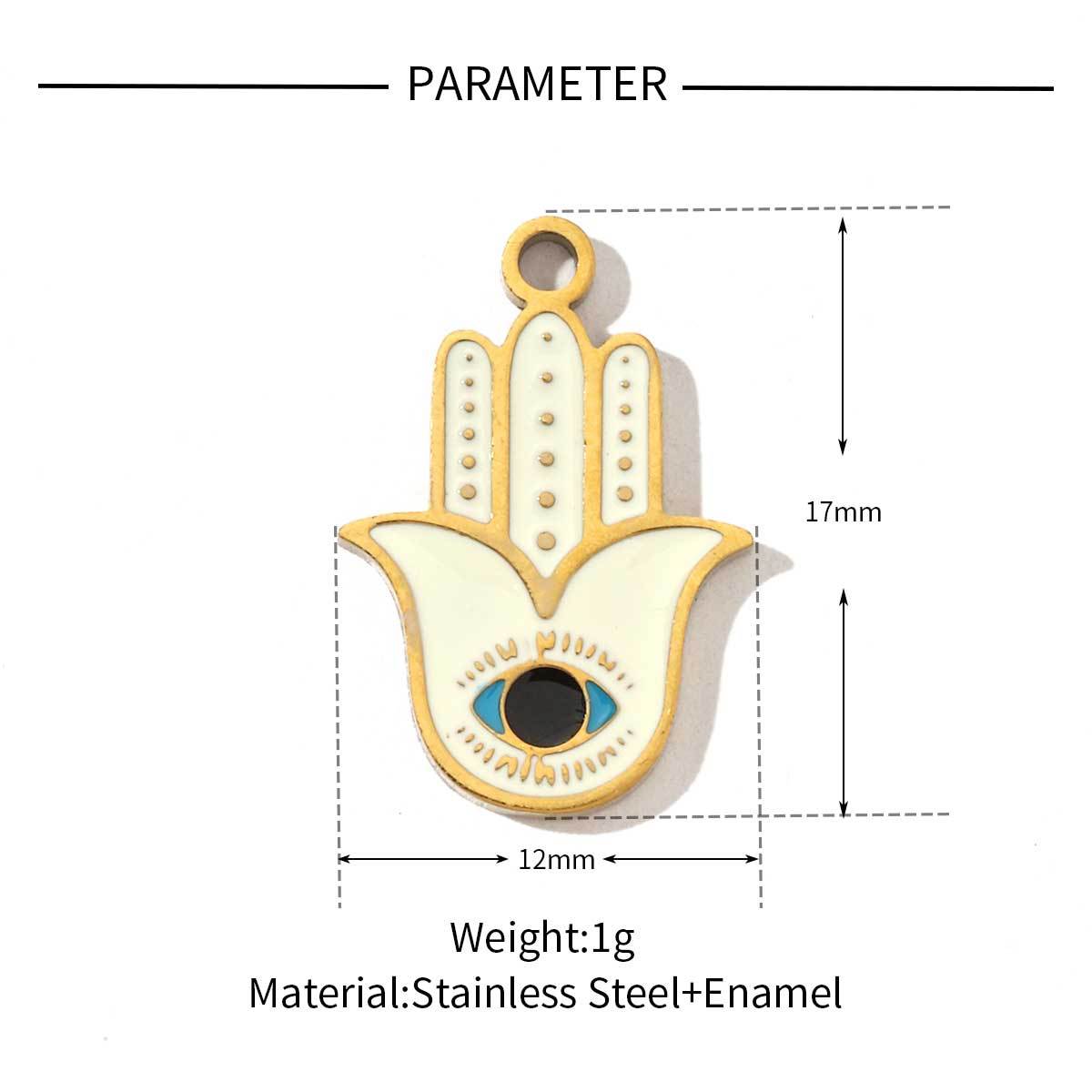 6pcs/pack Religious Stainless Steel Enamel Eye Cross Hamsa Hand Charms Heart Triangle Stone Necklace DIY Small Pendant Wholesale