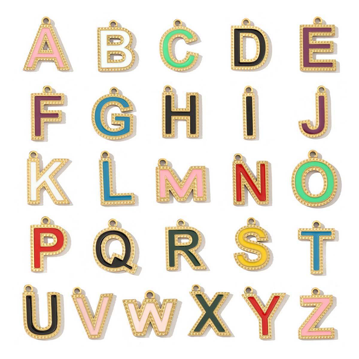 6pcs/pack Fashion Stainless Steel Colorful Enamel Initial Alphabet A-Z Charms Letter Necklace DIY Small Pendant Wholesale