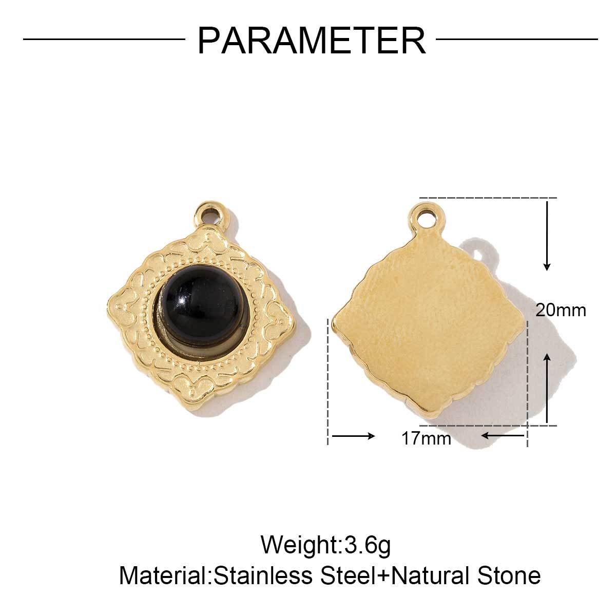 6pcs/pack French Style Stainless Steel 18K Gold Color Natural Stone Rhombus Heart Charms Necklace DIY Small Pendant Wholesale