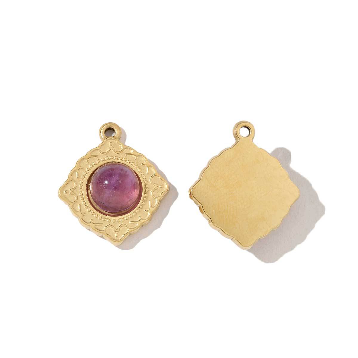 6pcs/pack French Style Stainless Steel 18K Gold Color Natural Stone Rhombus Heart Charms Necklace DIY Small Pendant Wholesale