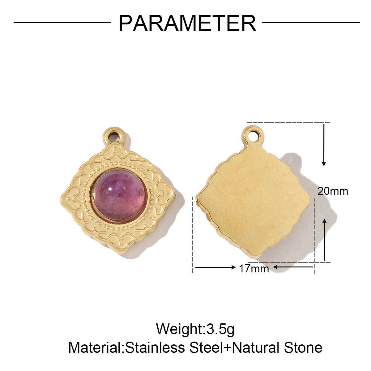 6pcs/pack French Style Stainless Steel 18K Gold Color Natural Stone Rhombus Heart Charms Necklace DIY Small Pendant Wholesale