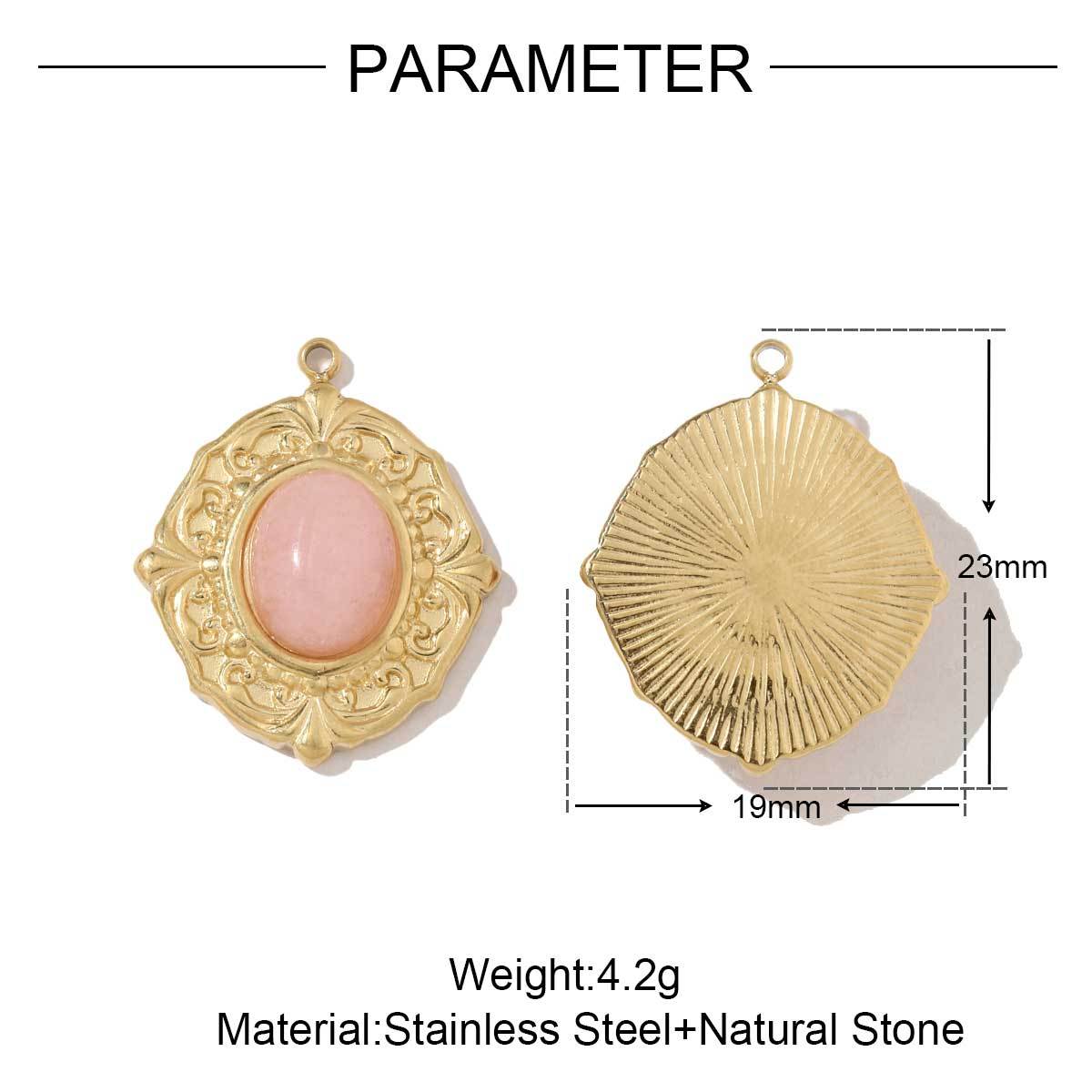 6pcs/pack French Style Stainless Steel 18K Gold Color Natural Stone Rhombus Heart Charms Necklace DIY Small Pendant Wholesale