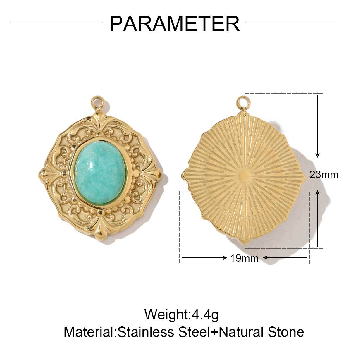 6pcs/pack French Style Stainless Steel 18K Gold Color Natural Stone Rhombus Heart Charms Necklace DIY Small Pendant Wholesale