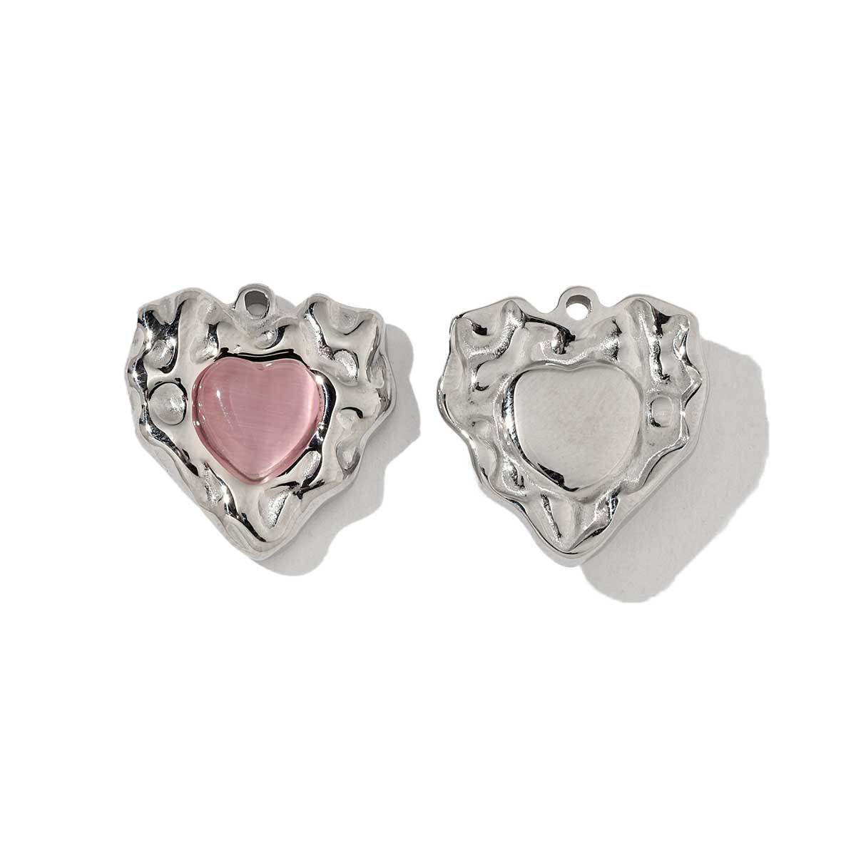 6pcs/pack French Style Stainless Steel 18K Gold Color Natural Stone Rhombus Heart Charms Necklace DIY Small Pendant Wholesale