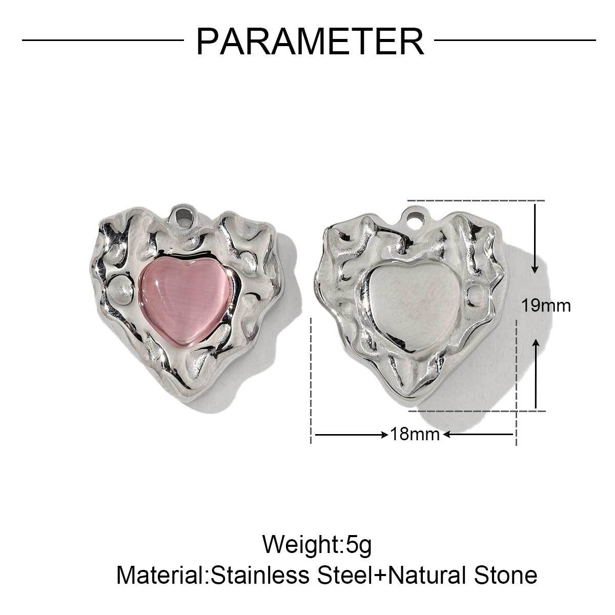 6pcs/pack French Style Stainless Steel 18K Gold Color Natural Stone Rhombus Heart Charms Necklace DIY Small Pendant Wholesale