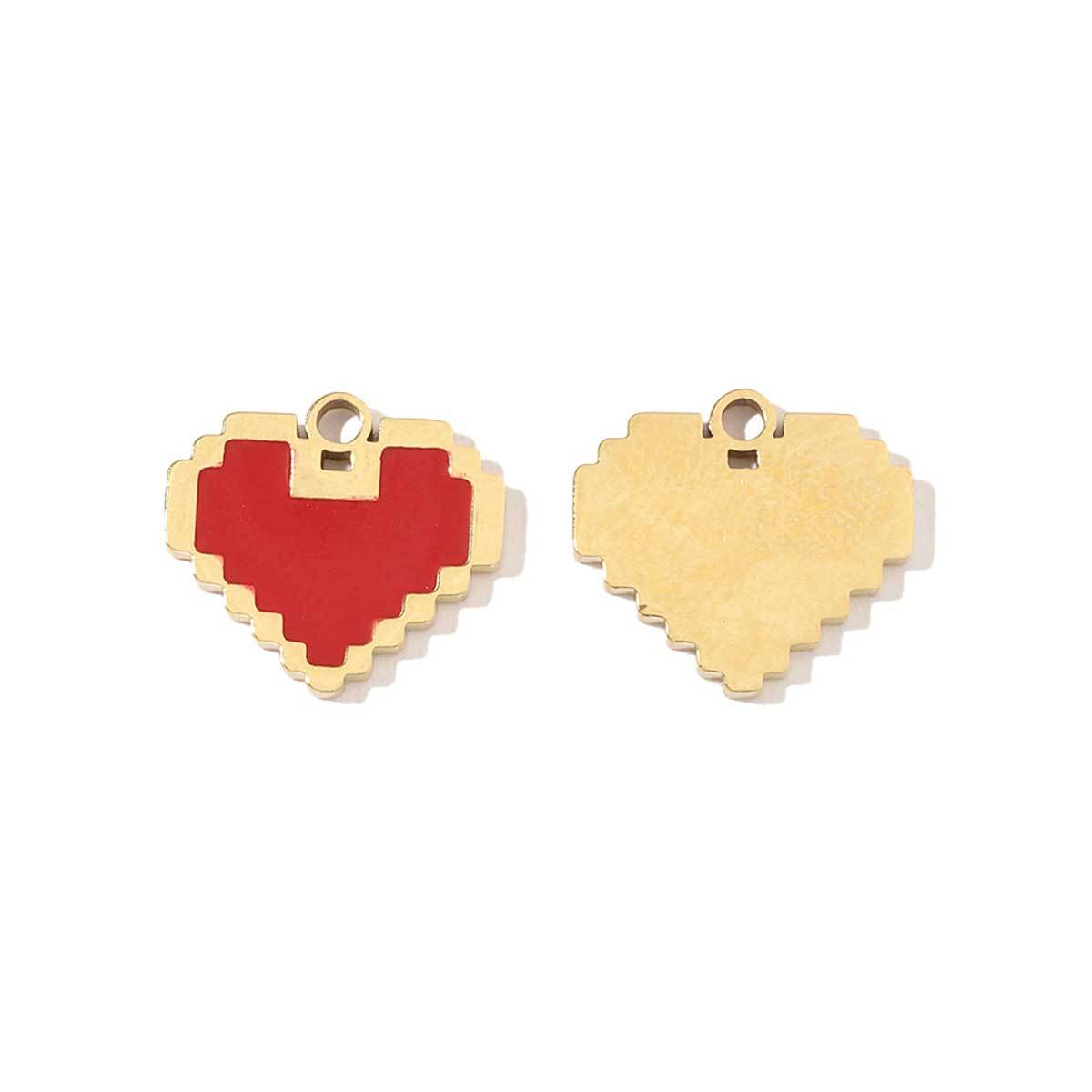 6pcs/pack French Style Stainless Steel Gold Color Hollow Geometric Charms Enamel Heart DIY Small Accessories For Necklaces Making