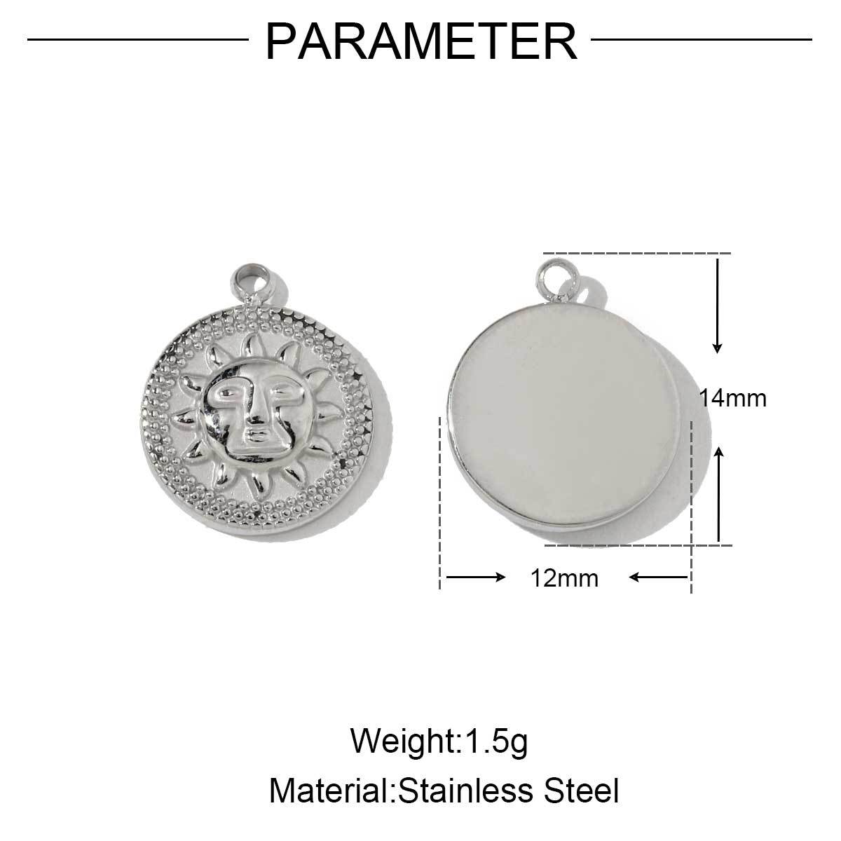 6pcs/pack Stainless Steel Crescent Angel Eye Sun Charms Square Brick Palm Leaf Starfish Necklace DIY Small Pendant Wholesale