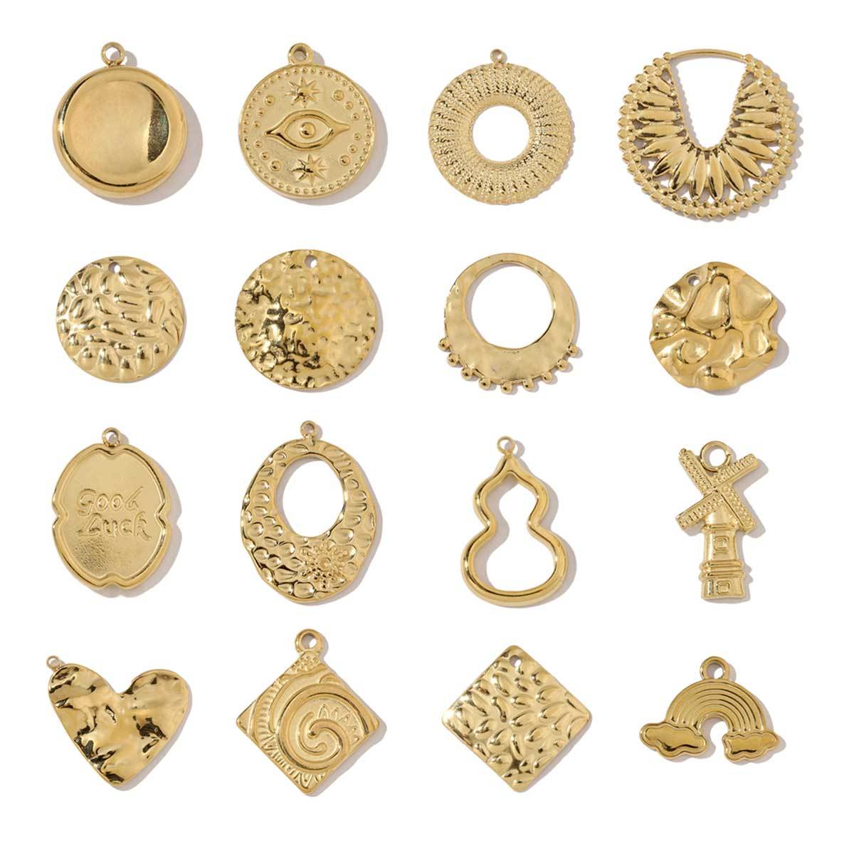 6pcs/pack French Gold Color Geometric Earring Charms Spiral Gourd DIY Necklace Pendants Stainless Steel Jewelry Accessories
