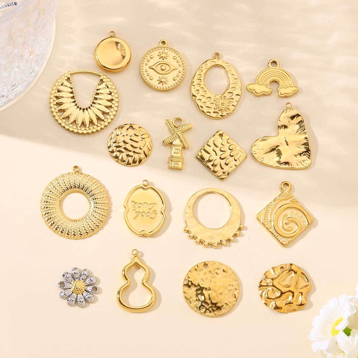 6pcs/pack French Gold Color Geometric Earring Charms Spiral Gourd DIY Necklace Pendants Stainless Steel Jewelry Accessories
