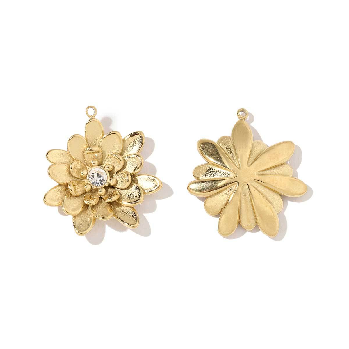 6pcs/pack Wholesale French Daisy Leaf DIY Charms 3D Rose Crescent Stainless Steel Neacklace Pendant Jewelry Accessory