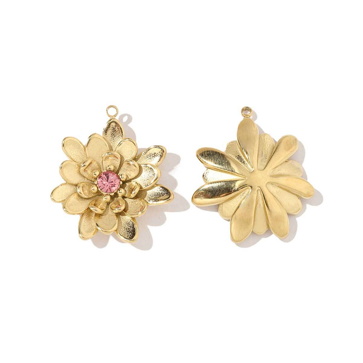 6pcs/pack Wholesale French Daisy Leaf DIY Charms 3D Rose Crescent Stainless Steel Neacklace Pendant Jewelry Accessory