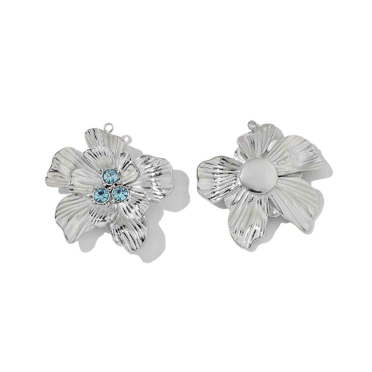 6pcs/pack Wholesale French Daisy Leaf DIY Charms 3D Rose Crescent Stainless Steel Neacklace Pendant Jewelry Accessory