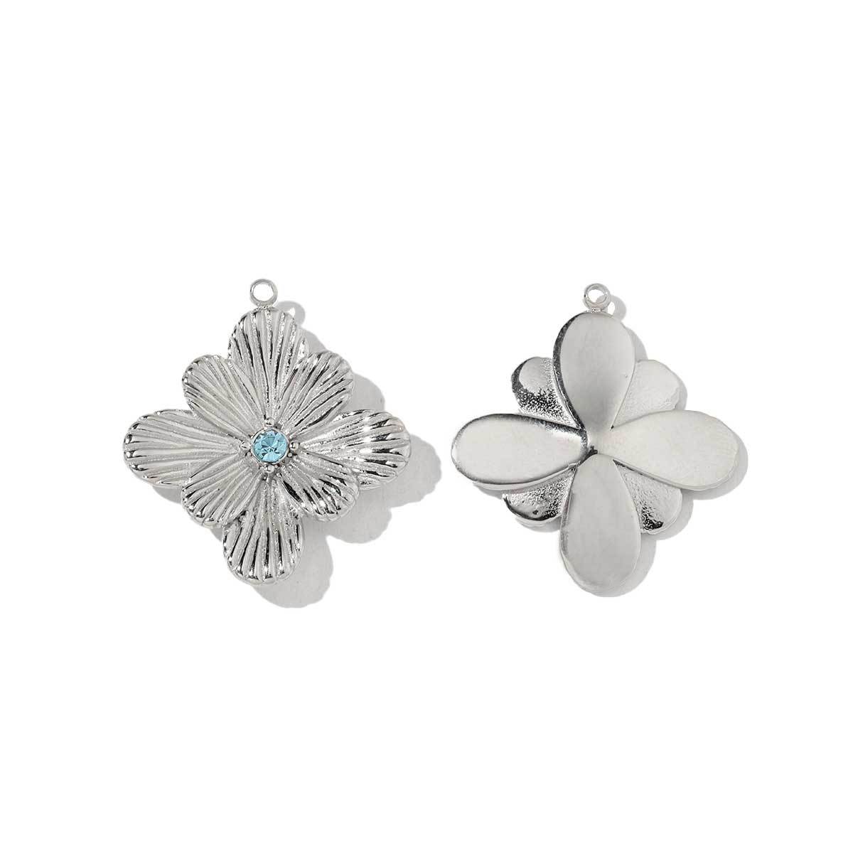 6pcs/pack Wholesale French Daisy Leaf DIY Charms 3D Rose Crescent Stainless Steel Neacklace Pendant Jewelry Accessory