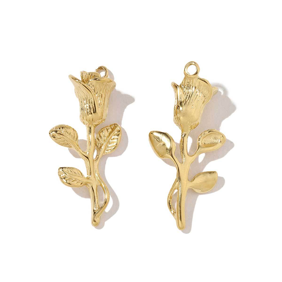 6pcs/pack Wholesale French Daisy Leaf DIY Charms 3D Rose Crescent Stainless Steel Neacklace Pendant Jewelry Accessory