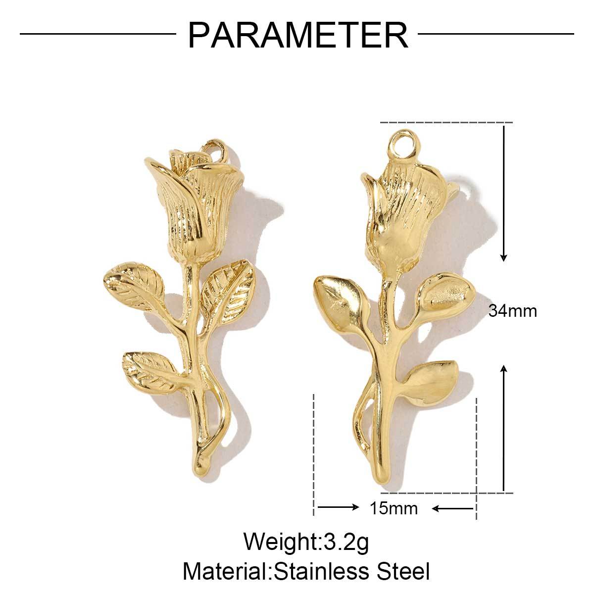 6pcs/pack Wholesale French Daisy Leaf DIY Charms 3D Rose Crescent Stainless Steel Neacklace Pendant Jewelry Accessory
