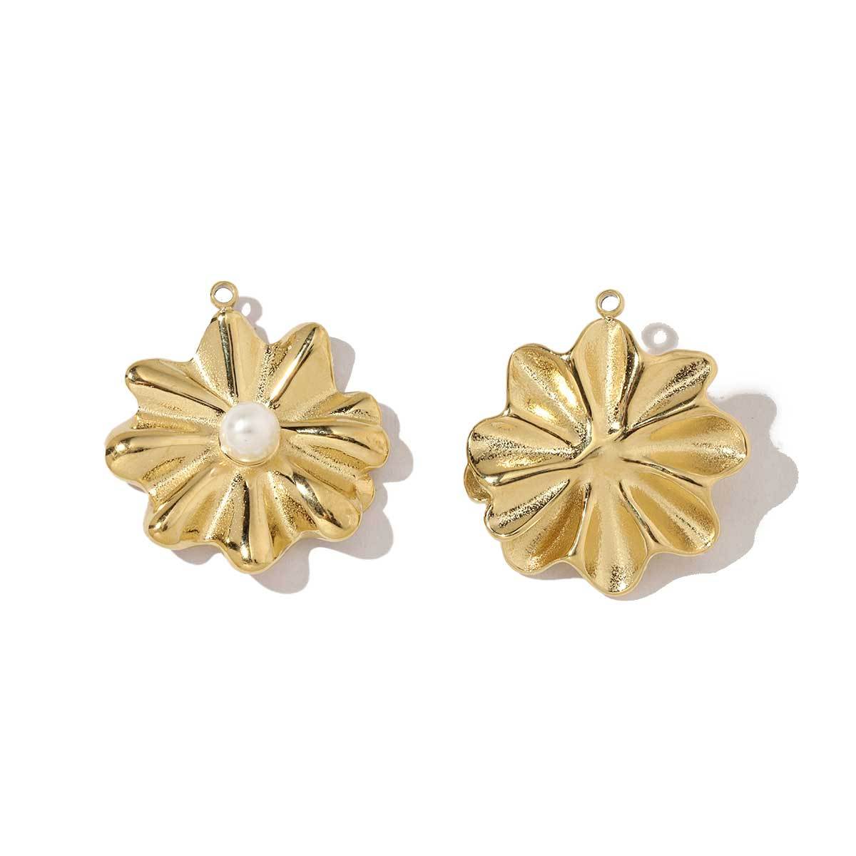 6pcs/pack Wholesale French Daisy Leaf DIY Charms 3D Rose Crescent Stainless Steel Neacklace Pendant Jewelry Accessory