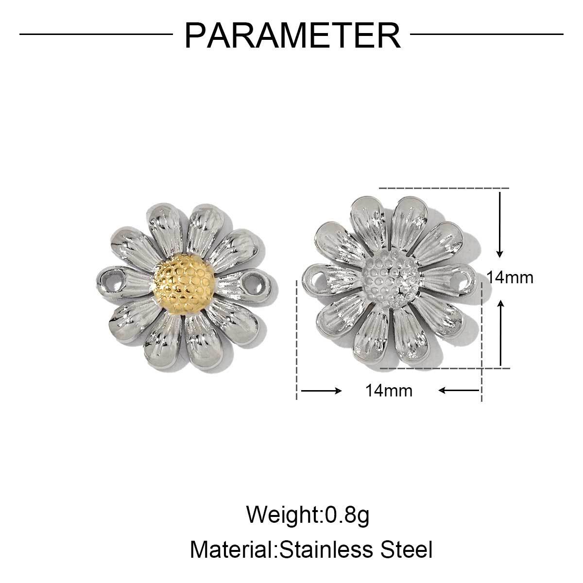 6pcs/pack Wholesale French Daisy Leaf DIY Charms 3D Rose Crescent Stainless Steel Neacklace Pendant Jewelry Accessory