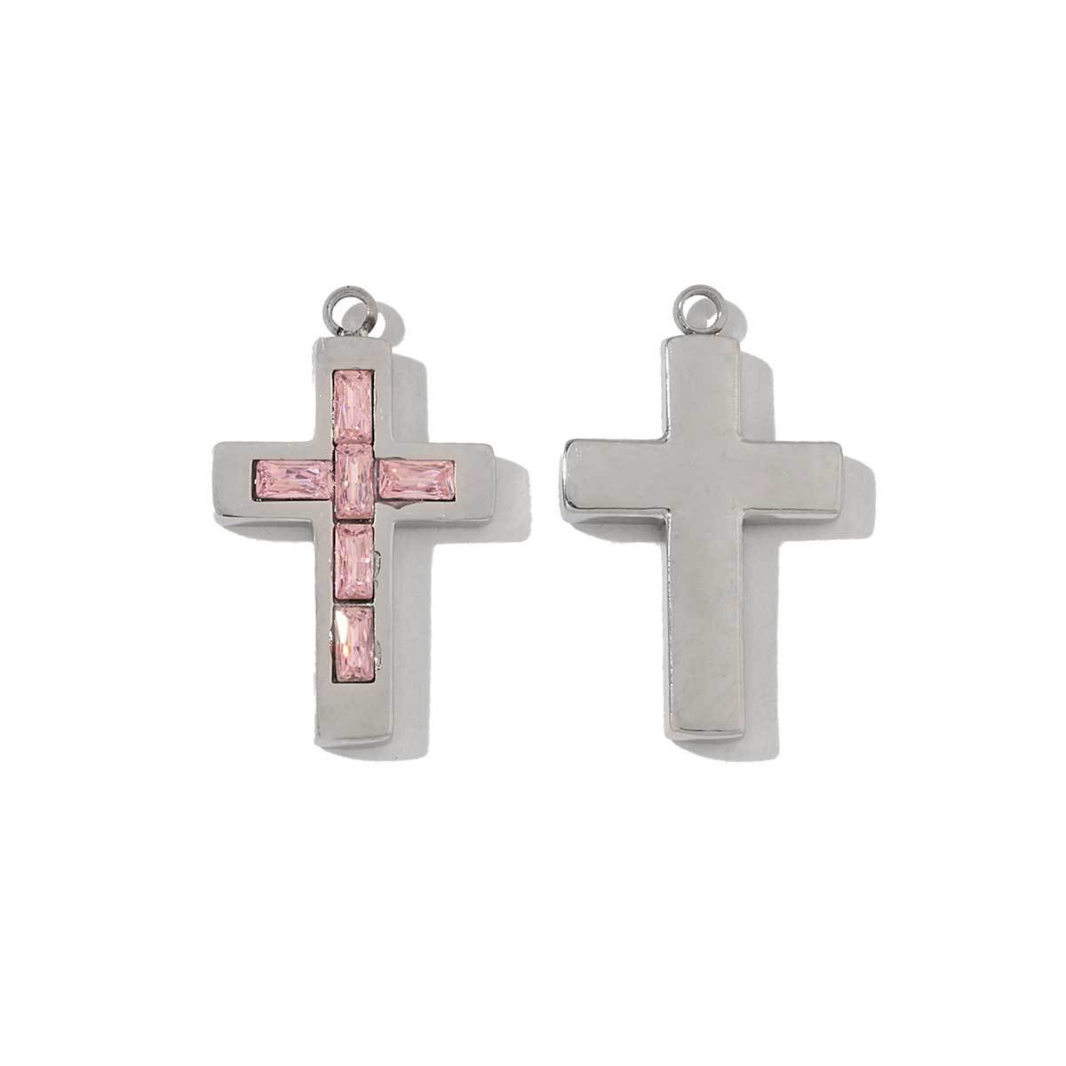 6pcs/pack French Stainless Steel Bow Oval Heart-shaped Zircon Charms Star Cross Angel Necklace DIY Small Pendant Wholesale