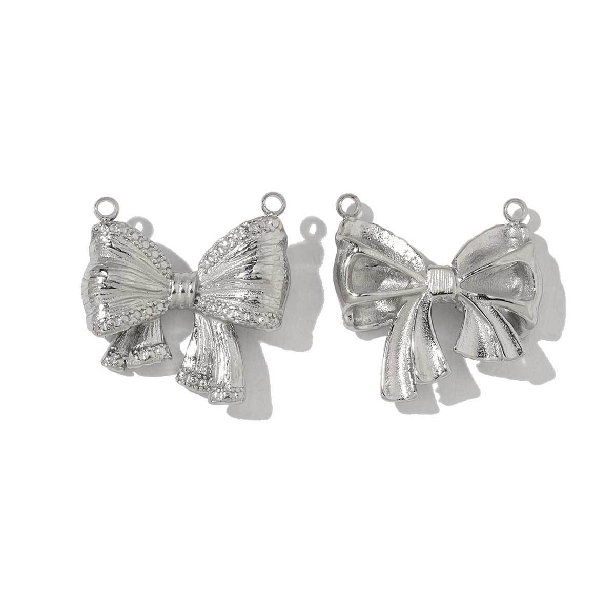 6pcs/pack French Stainless Steel Bow Oval Heart-shaped Zircon Charms Star Cross Angel Necklace DIY Small Pendant Wholesale