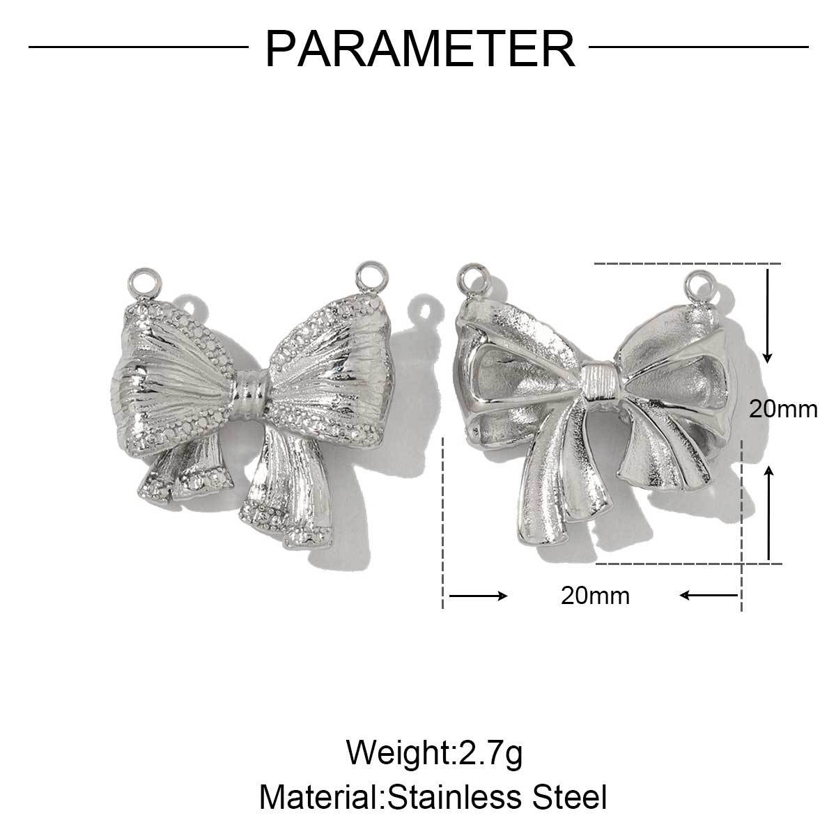 6pcs/pack French Stainless Steel Bow Oval Heart-shaped Zircon Charms Star Cross Angel Necklace DIY Small Pendant Wholesale