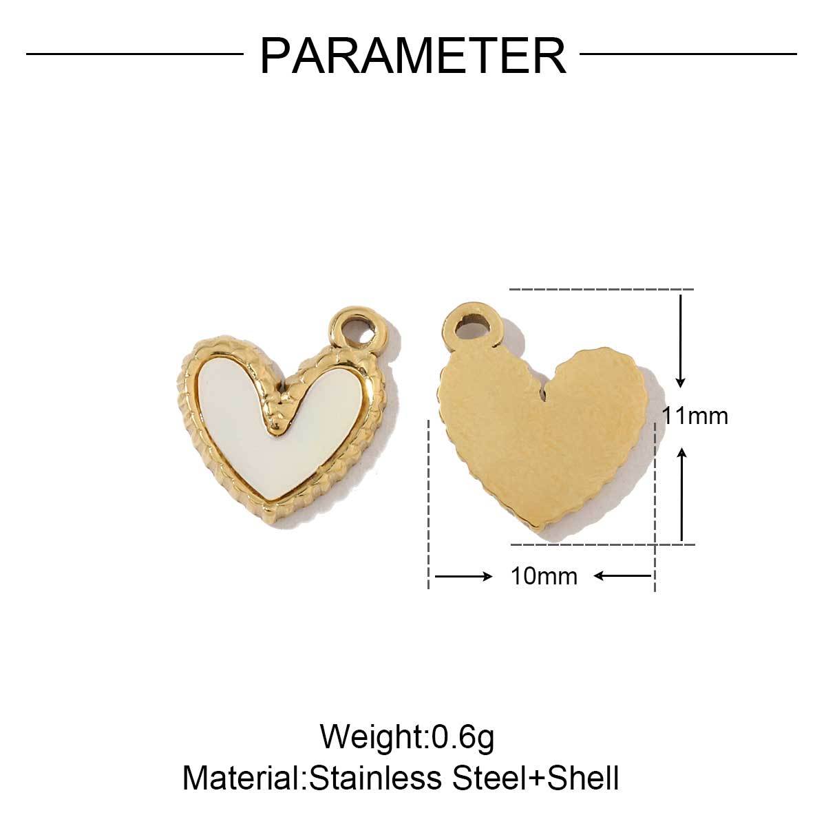 6pcs/pack French Stainless Steel Round Heart-Shaped Shell Zircon Charms Clover Butterfly Necklace DIY Small Pendant Accessory