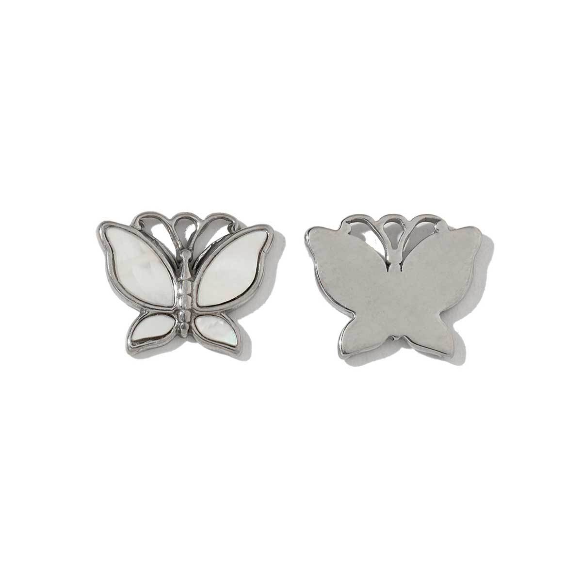6pcs/pack French Stainless Steel Round Heart-Shaped Shell Zircon Charms Clover Butterfly Necklace DIY Small Pendant Accessory