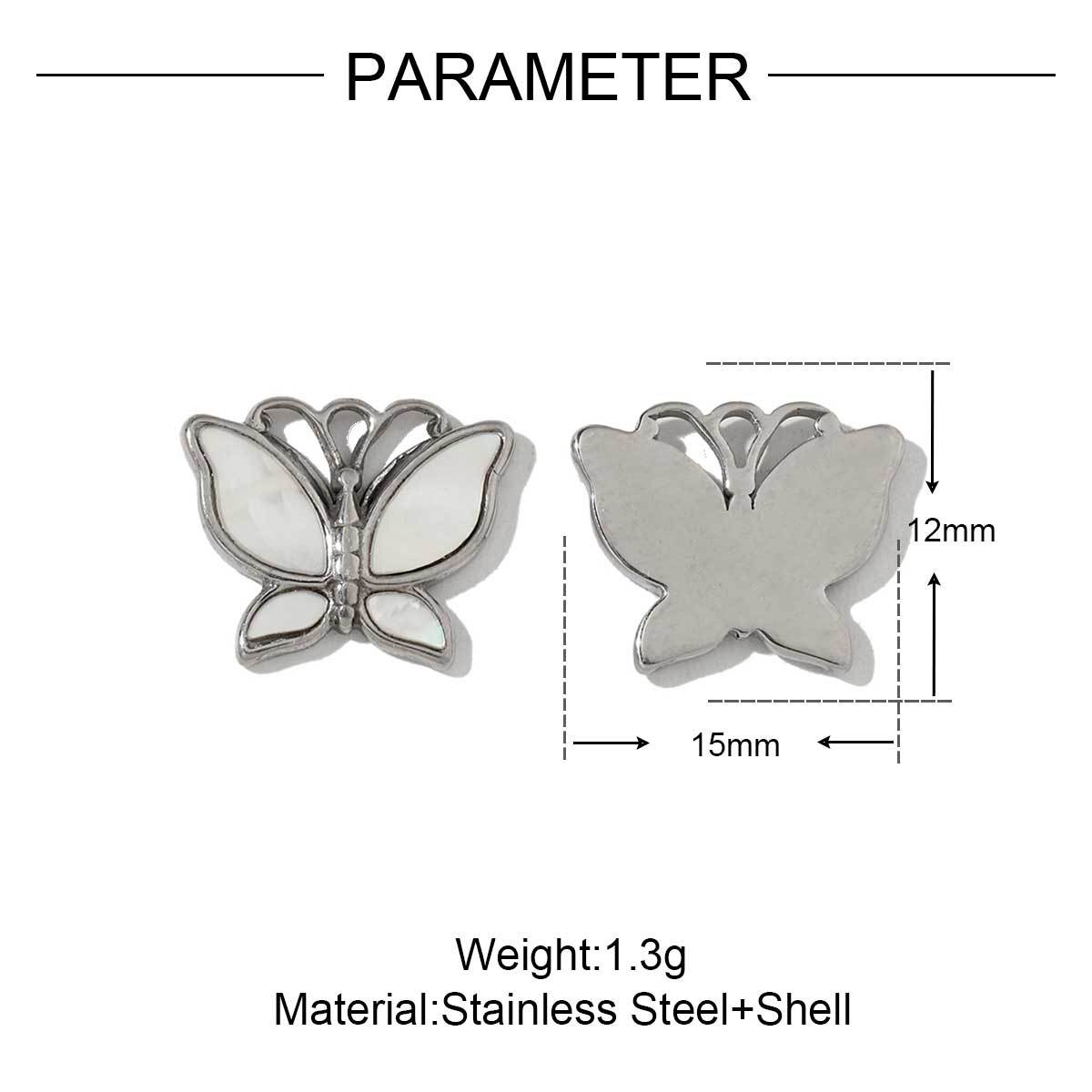 6pcs/pack French Stainless Steel Round Heart-Shaped Shell Zircon Charms Clover Butterfly Necklace DIY Small Pendant Accessory