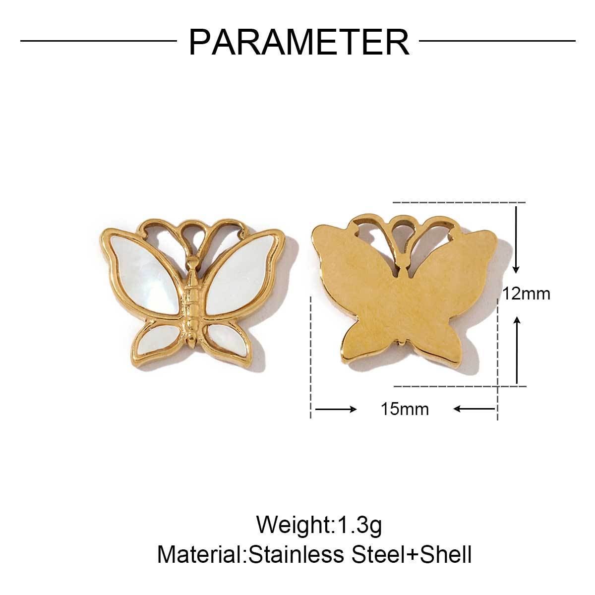 6pcs/pack French Stainless Steel Round Heart-Shaped Shell Zircon Charms Clover Butterfly Necklace DIY Small Pendant Accessory