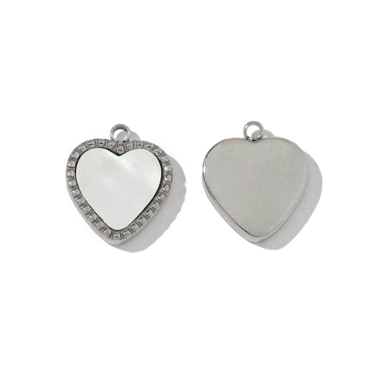 6pcs/pack French Stainless Steel Round Heart-Shaped Shell Zircon Charms Clover Butterfly Necklace DIY Small Pendant Accessory