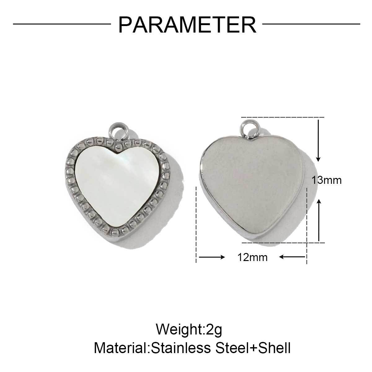6pcs/pack French Stainless Steel Round Heart-Shaped Shell Zircon Charms Clover Butterfly Necklace DIY Small Pendant Accessory