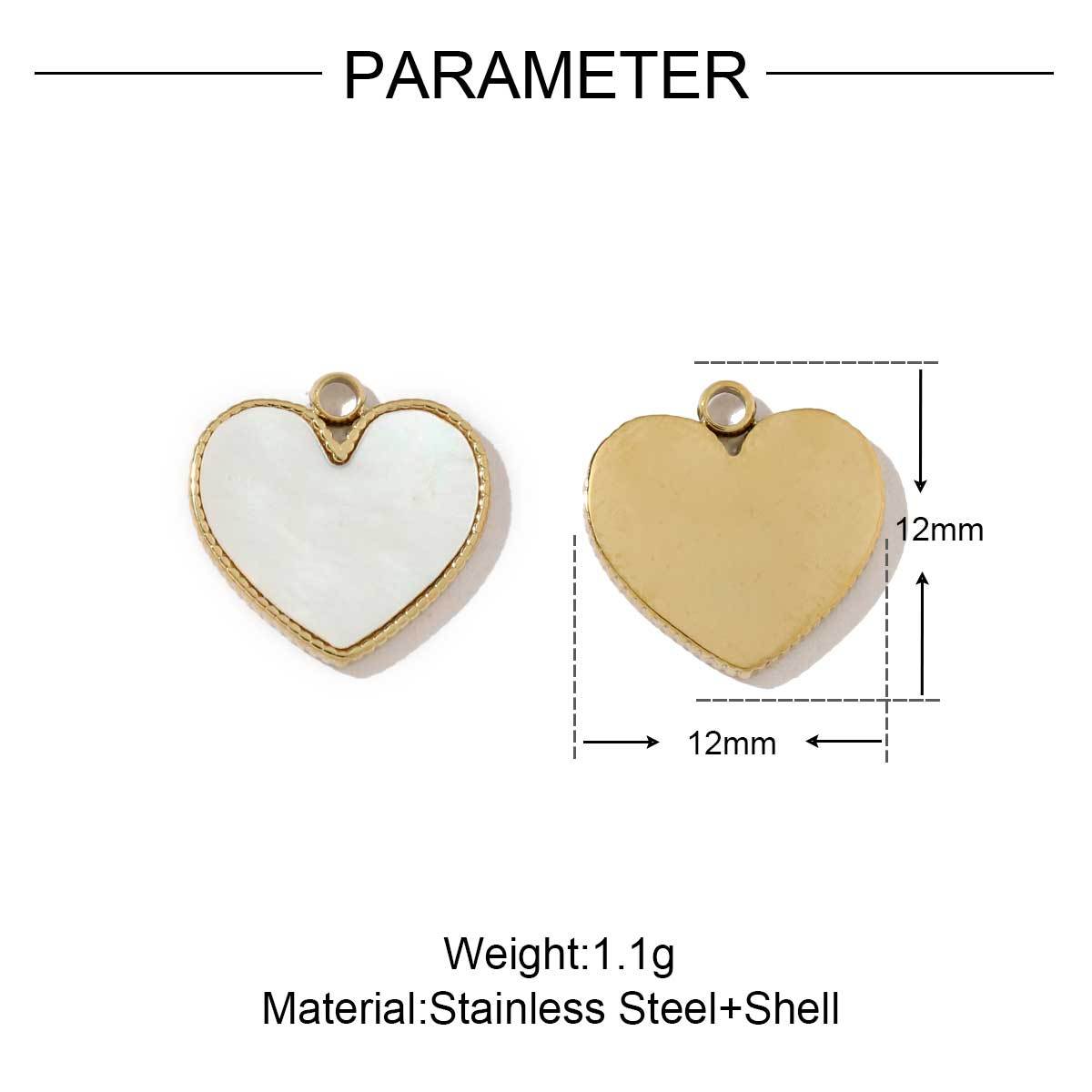 6pcs/pack French Stainless Steel Round Heart-Shaped Shell Zircon Charms Clover Butterfly Necklace DIY Small Pendant Accessory
