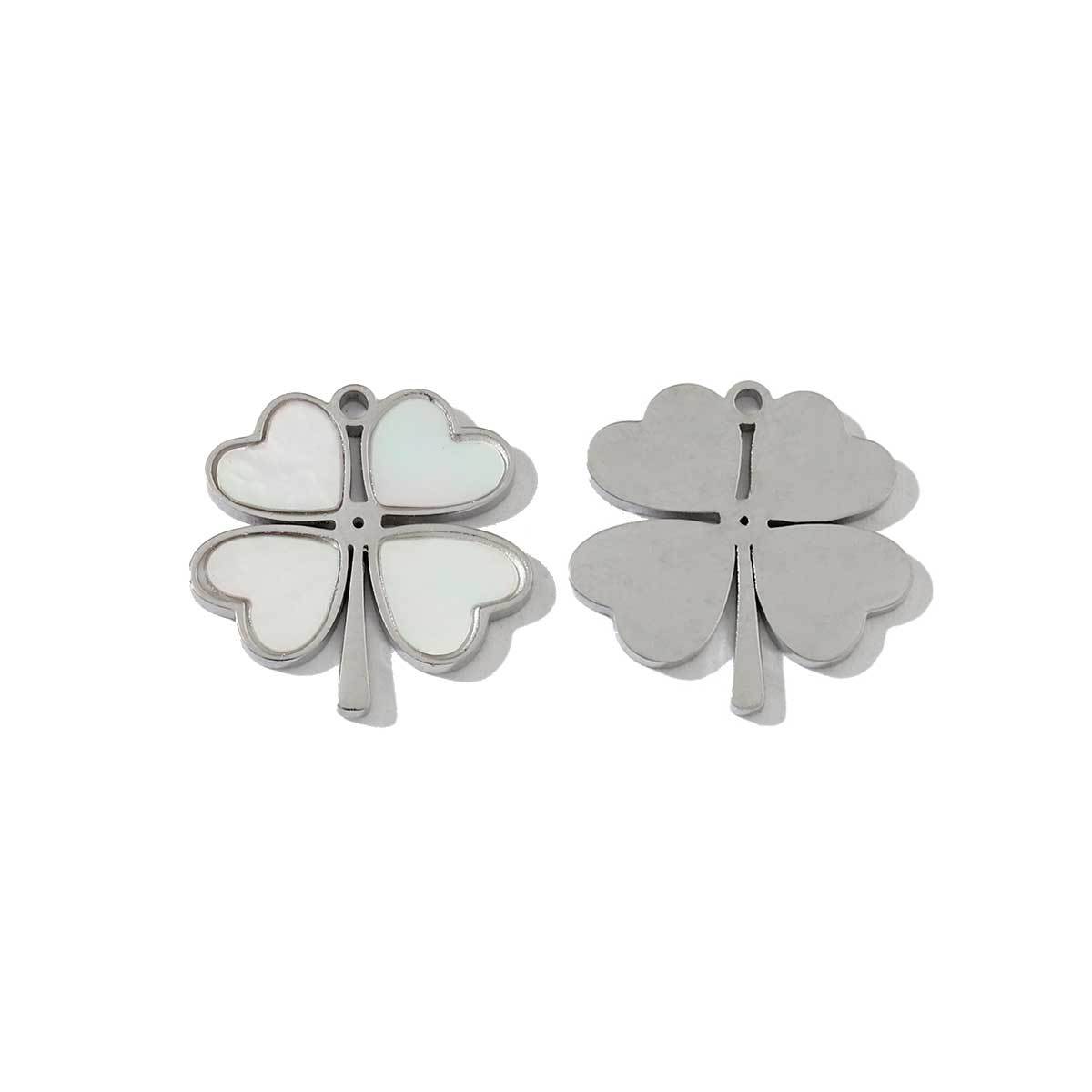 6pcs/pack French Stainless Steel Round Heart-Shaped Shell Zircon Charms Clover Butterfly Necklace DIY Small Pendant Accessory