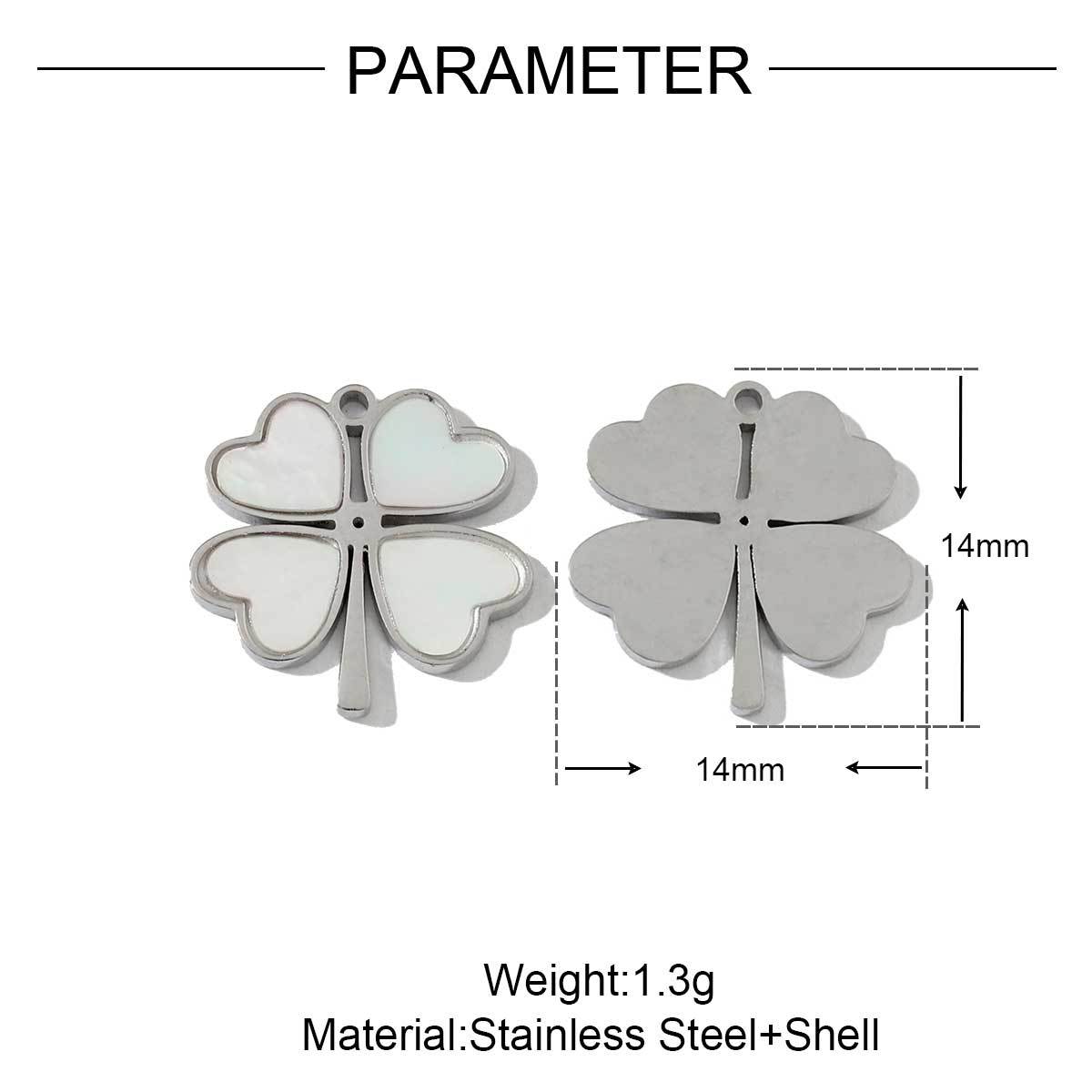 6pcs/pack French Stainless Steel Round Heart-Shaped Shell Zircon Charms Clover Butterfly Necklace DIY Small Pendant Accessory