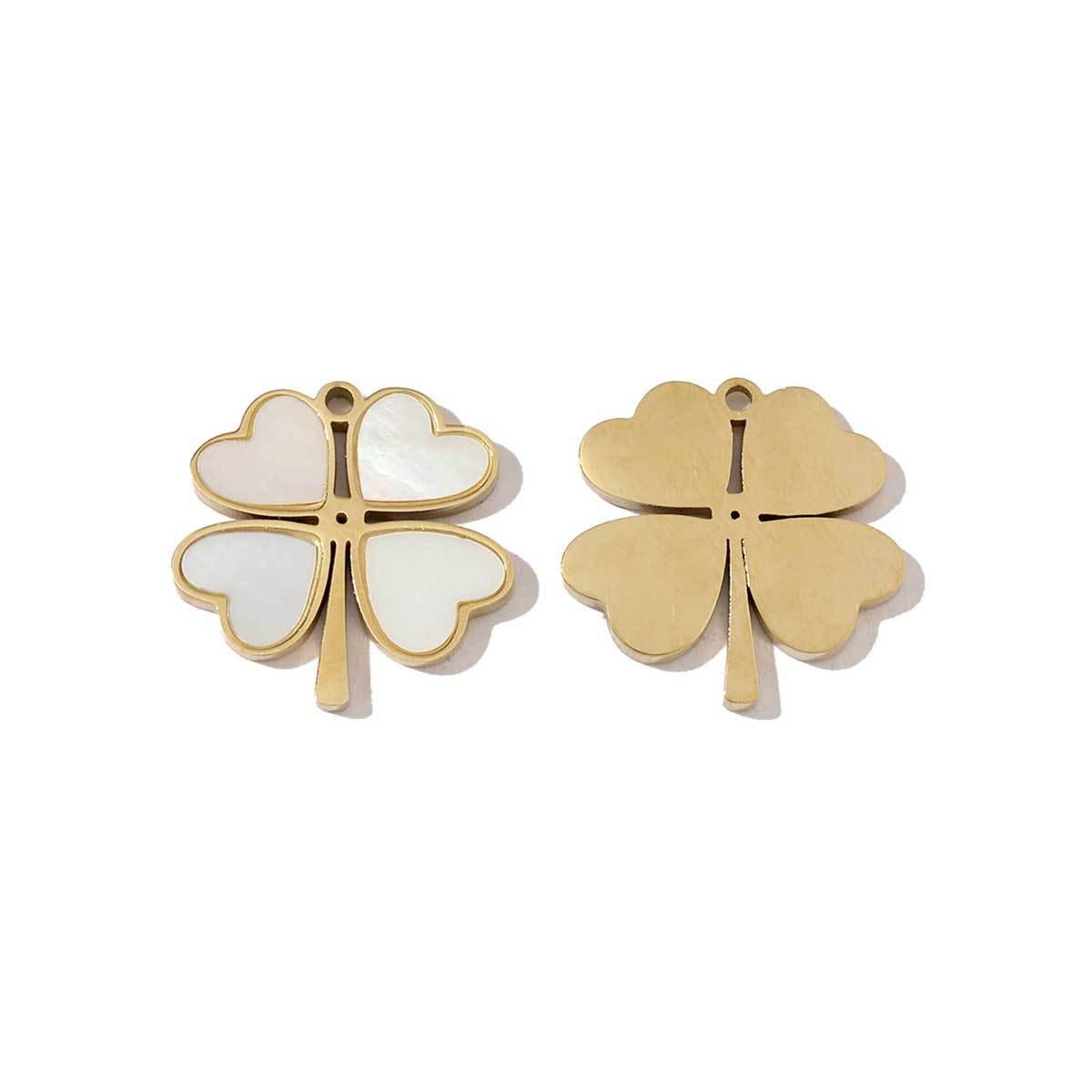 6pcs/pack French Stainless Steel Round Heart-Shaped Shell Zircon Charms Clover Butterfly Necklace DIY Small Pendant Accessory