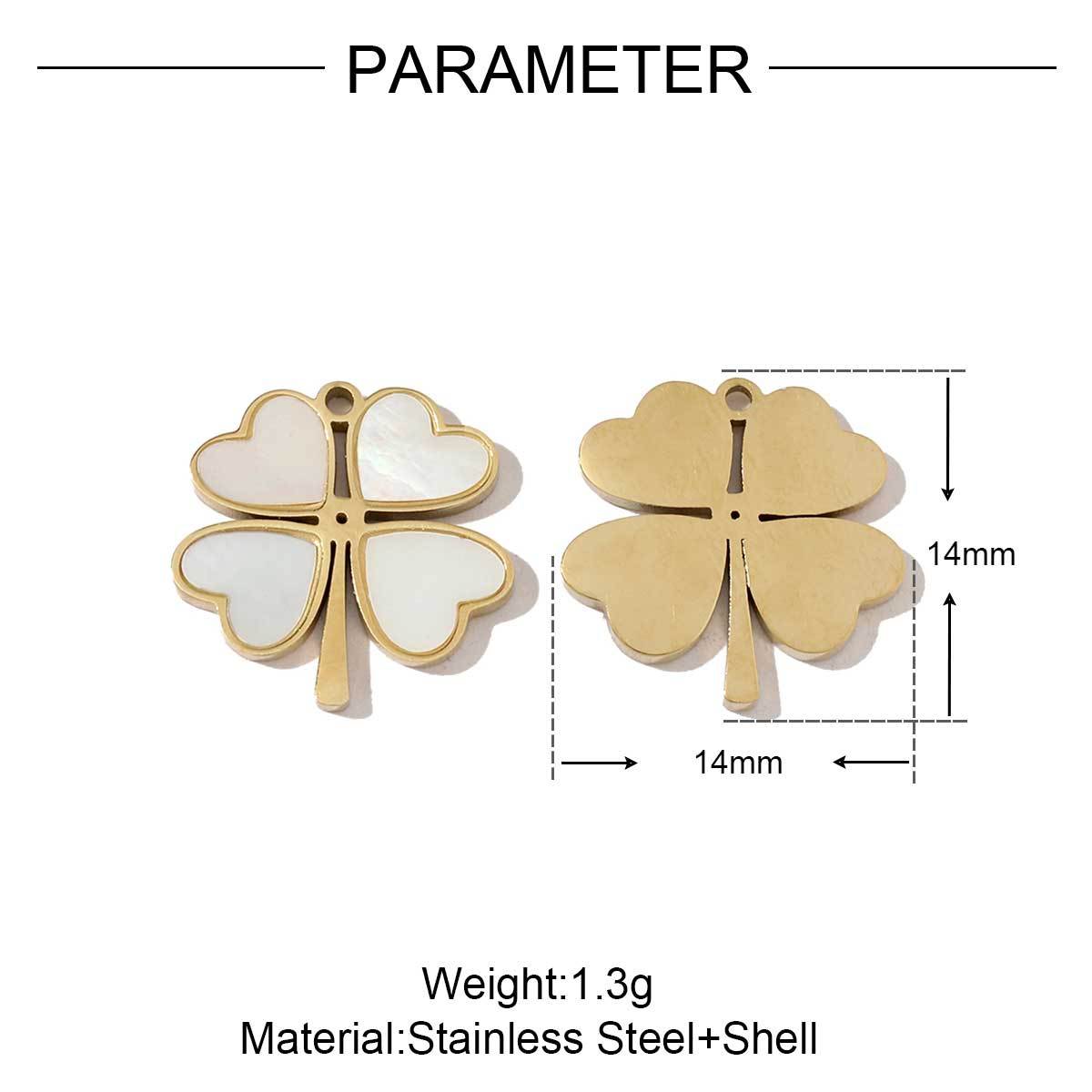6pcs/pack French Stainless Steel Round Heart-Shaped Shell Zircon Charms Clover Butterfly Necklace DIY Small Pendant Accessory
