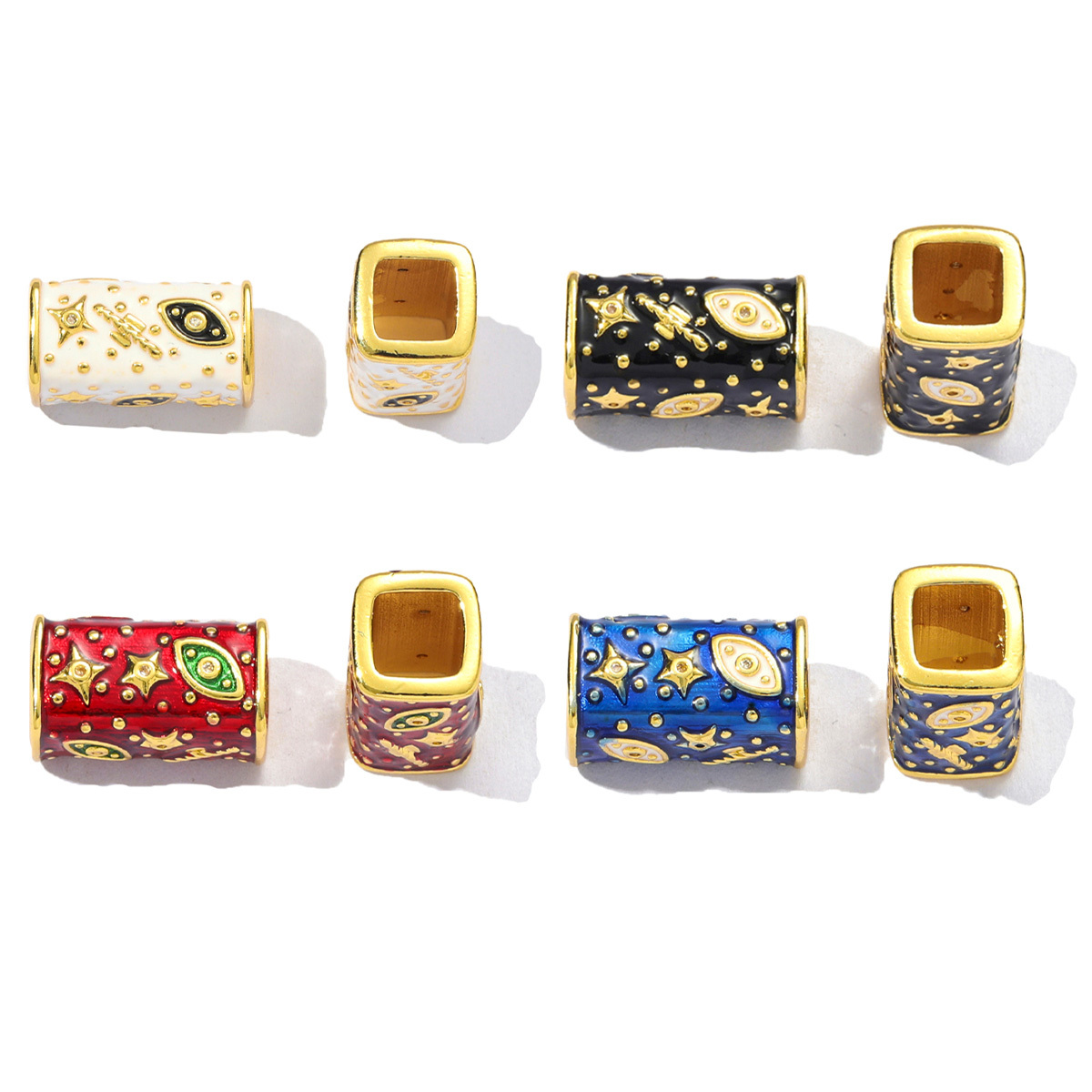 6pcs/pack Fashion Copper Zircon Evil Eye Tube Necklace Pendants Enamel Meteor Star DIY Charm Beads Women Bracelet Jewelry
