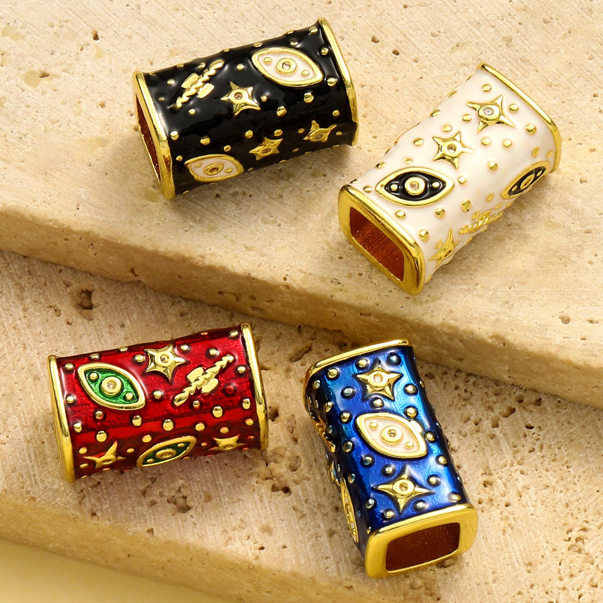 6pcs/pack Fashion Copper Zircon Evil Eye Tube Necklace Pendants Enamel Meteor Star DIY Charm Beads Women Bracelet Jewelry