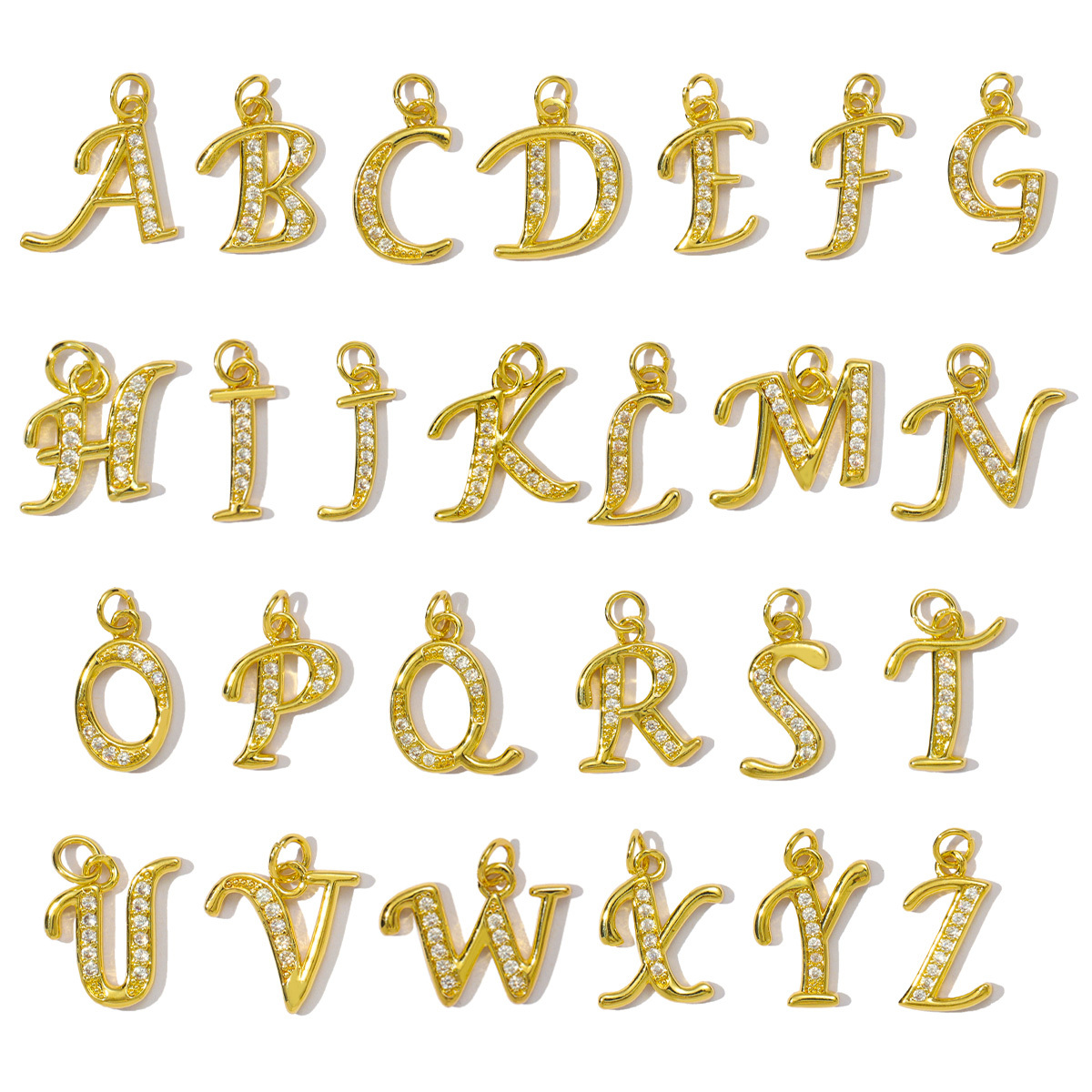 6pcs/pack Cubic Zircon Copper Initial A-Z English Letter Diy Charm Women Capital Alphabet Name Necklace Pendant Jewelry Wholesale